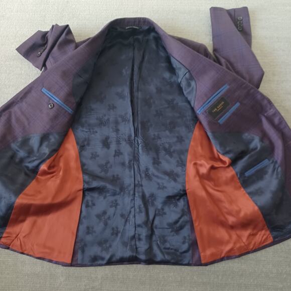 Ted Baker Endurance Jay SPJ Sport Coat Jacket Blazer Mens 40R Purple Plaid Wool - Picture 6 of 9